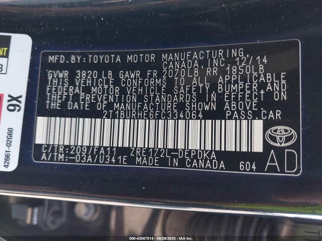 2T1BURHE6FC334064 Toyota 2zr-fe