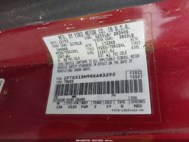 1994 FORD F150 1FTEX15H9RKA83290 Photo 8