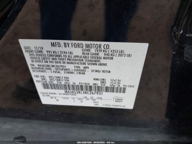 2019 FORD ECOSPORT MAJ6S3KL3KC267931 Photo 8