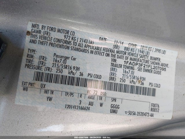 Ford 2015 2015 1FADP3F21FL207095 Image 9