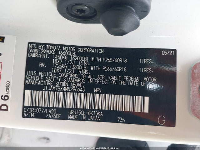 Lexus 1ur-fe 2021 JTJAM7BX4M5296643 Image 9