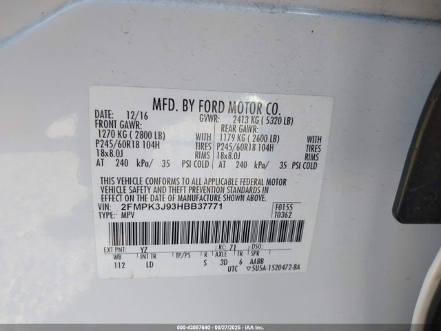 Ford 2.0l gtdi 2017 2FMPK3J93HBB37771 Image 9