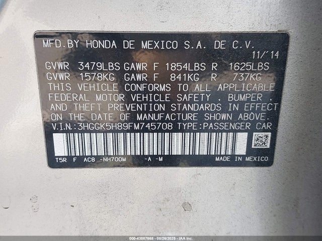 3HGGK5H89FM745708 Honda l15b1