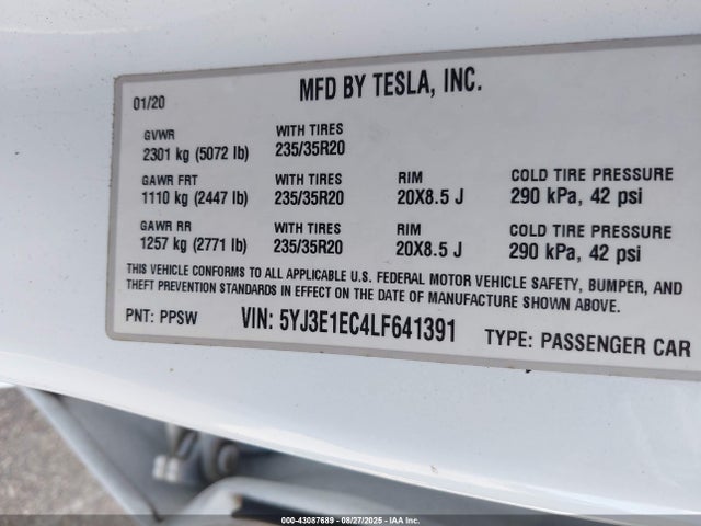 2020 TESLA MODEL 3 5YJ3E1EC4LF641391 Photo 8