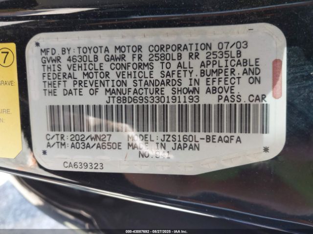 2003 LEXUS GS 300 JT8BD69S330191193 Photo 8