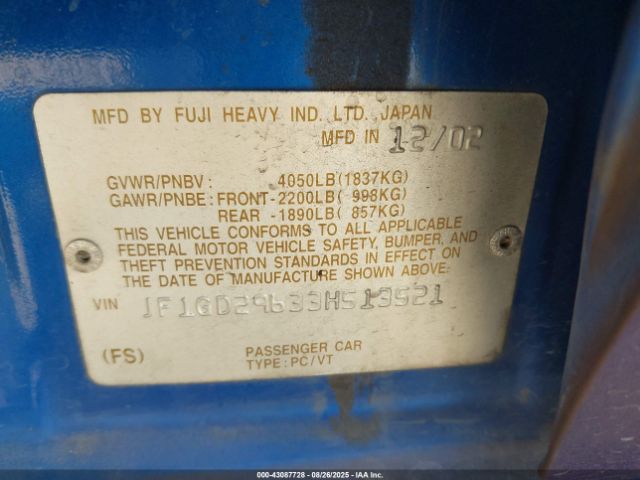 2003 SUBARU IMPREZA JF1GD29633H513521 Photo 8