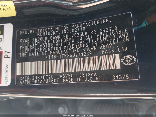 Auction sale of the 2016 Toyota Camry Se, vin: 4T1BF1FK8GU211239, lot number: 43087850