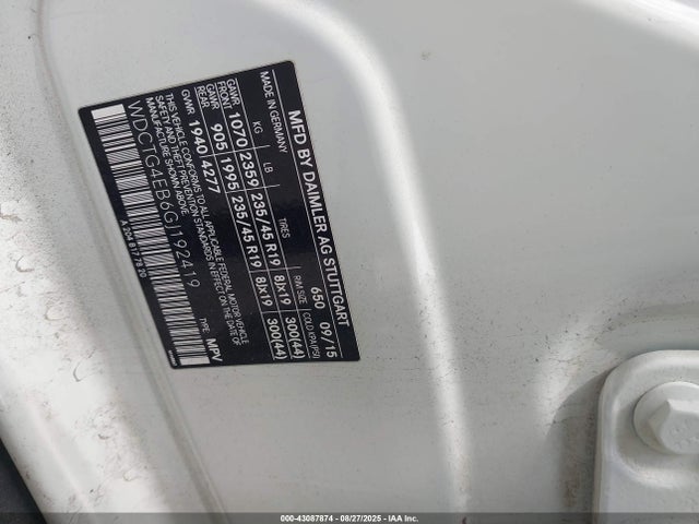 Aukcja sprzedaży 2016 Mercedes-benz Gla 250, vin: WDCTG4EB6GJ192419, numer aukcji: 43087874