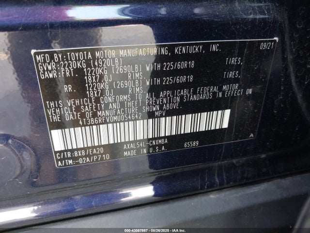 4T3B6RFV0MU054642 Toyota a25a-fxs, 3nm+4nm(li)