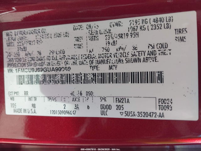 Ford 2016 2016 1FMCU9J99GUA90069 Image 9