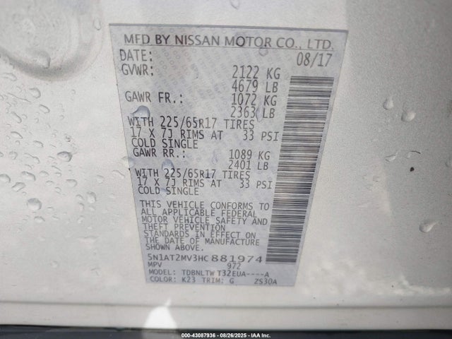 5N1AT2MV3HC881974 Nissan 2017
