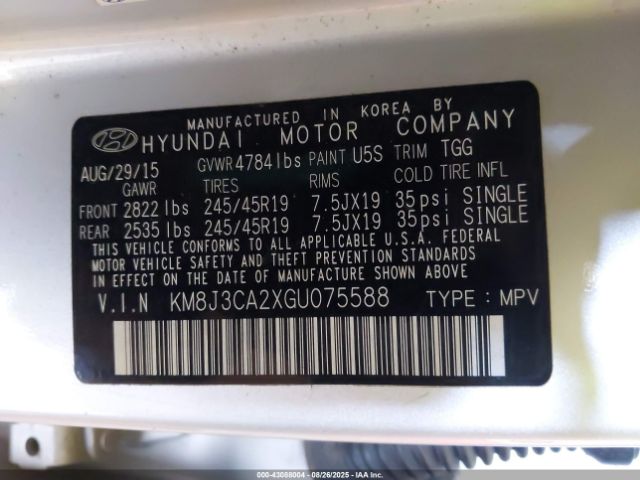 2016 HYUNDAI TUCSON KM8J3CA2XGU075588 Photo 8