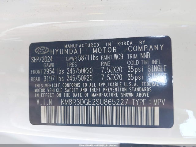 KM8R3DGE2SU865227 Hyundai gdi lambda ii