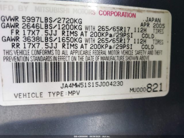 2005 MITSUBISHI MONTERO JA4MW51S15J004230 Photo 8