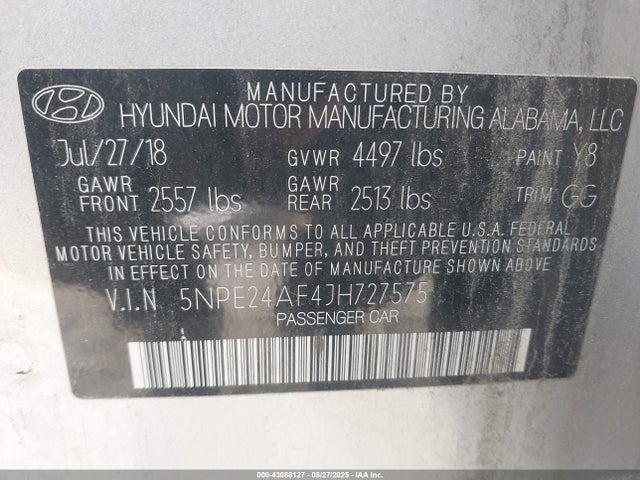 5NPE24AF4JH727575 Hyundai gdi theta-ii