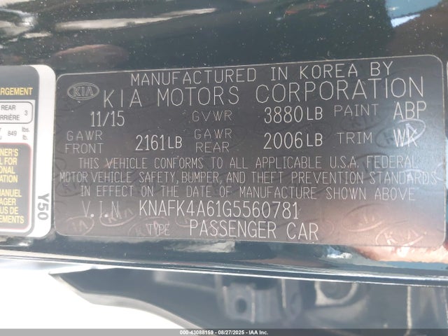 KNAFK4A61G5560781 KIA mpi nu