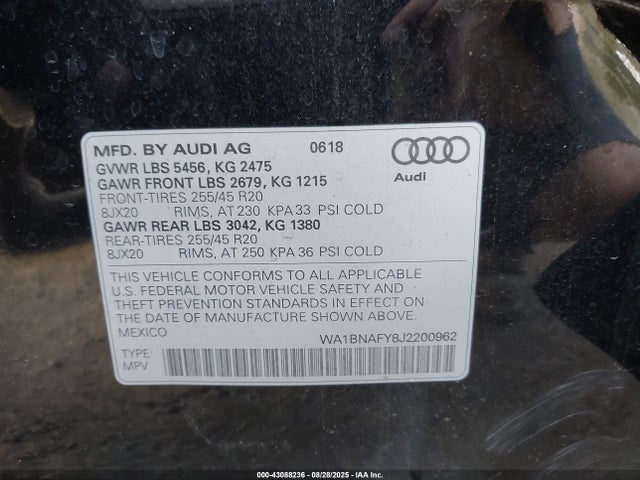 2018 AUDI Q5 WA1BNAFY8J2200962 Photo 8