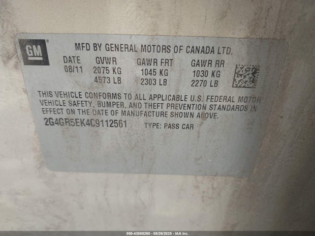 Aukcja sprzedaży 2012 Buick Regal, vin: 2G4GR5EK4C9112561, numer aukcji: 43088260