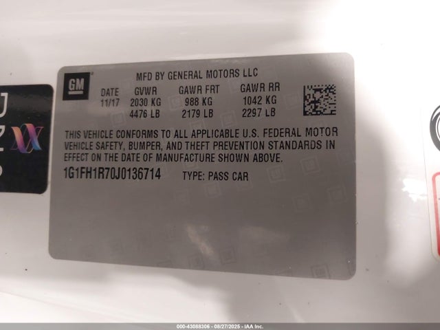 1G1FH1R70J0136714 Chevrolet lt1 - direct injection, afm, variable valve timing, high output, alum