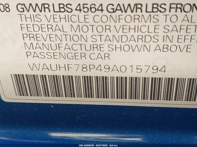 2009 AUDI A3 WAUHF78P49A015794 Photo 8