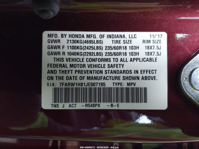 7FARW1H81JE007195 Honda l15be