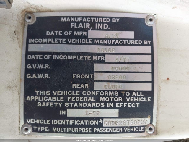 43088404 :رقم المزاد ، C096267S0227 vin ، 1977 Dodge Truck مزاد بيع