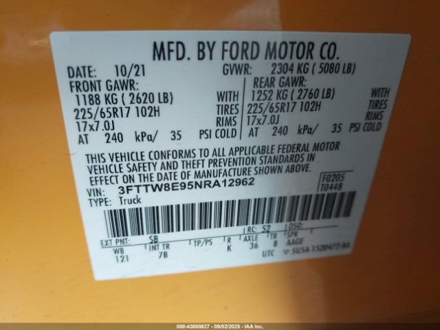 2022 FORD MAVERICK 3FTTW8E95NRA12962 Photo 8