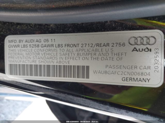2012 AUDI A6 WAUBGAFC2CN006804 Photo 8