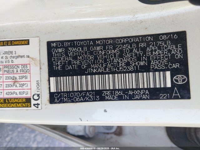 JTNKARJE1HJ523811 Toyota 2zr-fae