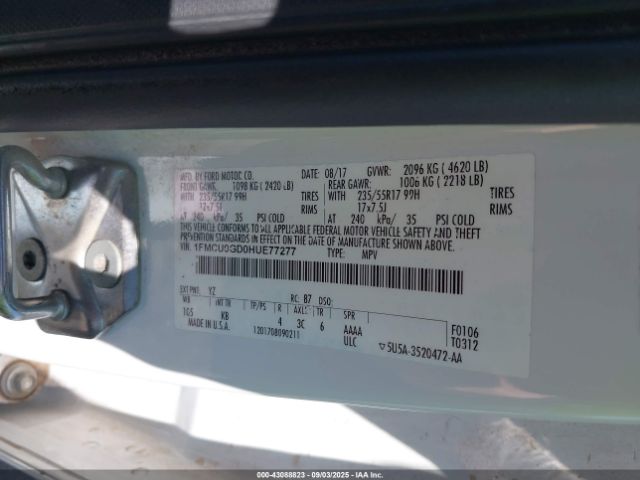 2017 FORD ESCAPE 1FMCU0GD0HUE77277 Photo 8