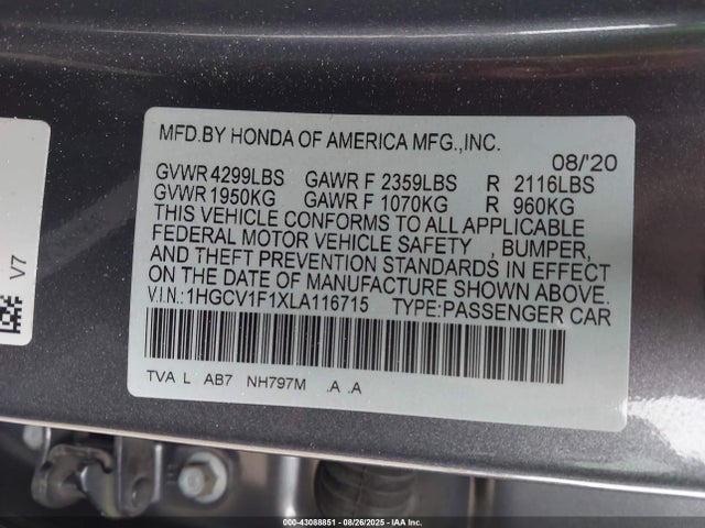 1HGCV1F1XLA116715 Honda l15be