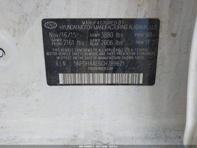 5NPDH4AE6GH789621 Hyundai dohc mpi nu