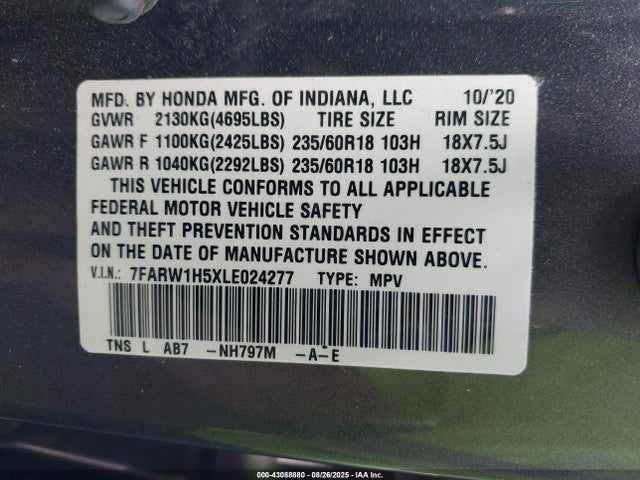 7FARW1H5XLE024277 Honda l15be