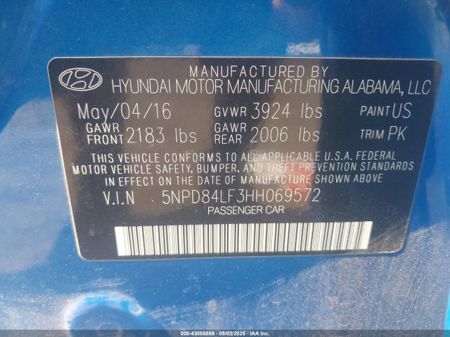 5NPD84LF3HH069572 Hyundai Elantra