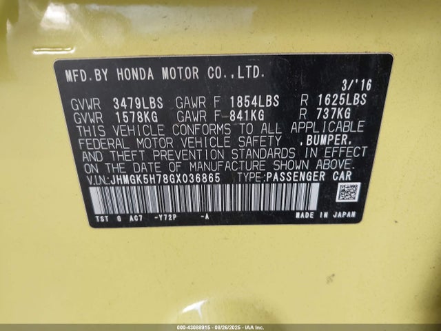 JHMGK5H78GX036865 Honda l15b1