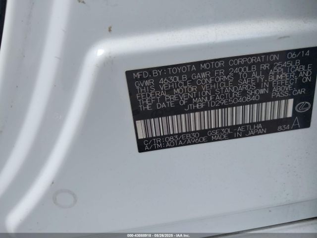 2014 LEXUS IS 250 JTHBF1D29E5040840 Photo 8