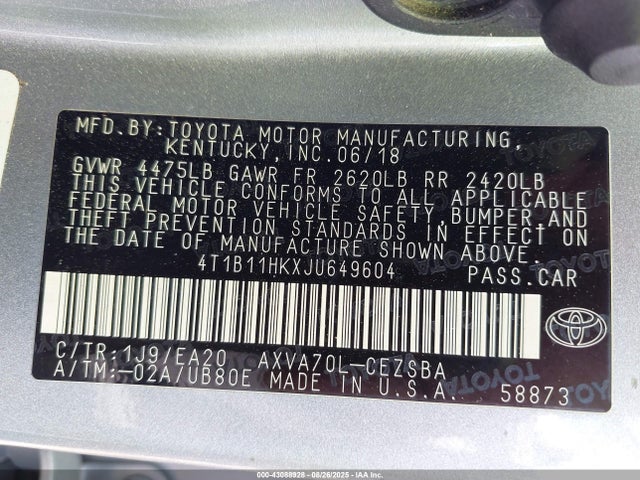 4T1B11HKXJU649604 Toyota a25a-fks