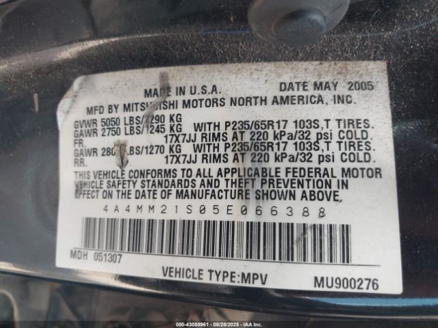 2005 MITSUBISHI ENDEAVOR 4A4MM21S05E066388 Photo 8