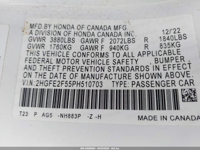 Honda Civic Sport 2023 2HGFE2F55PH510703 Image 9