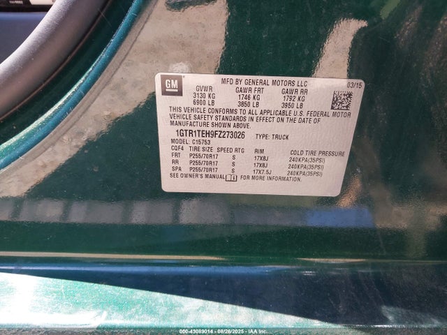 1GTR1TEH9FZ273026 GMC lv3 - vvt, aluminum, e85 max