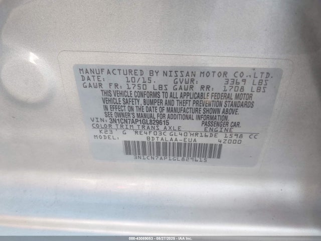 Nissan Versa 2016 3N1CN7AP1GL829615 Image 9