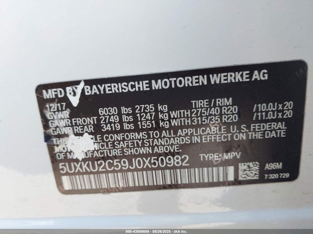 BMW X6 2018 5UXKU2C59J0X50982 Image 9