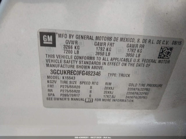 3GCUKREC0FG482346 Chevrolet Silverado 1500 1lt