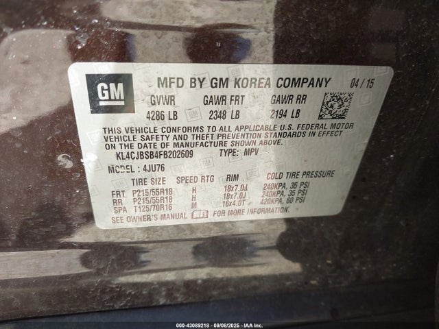 Продажа на аукционе авто 2015 Buick Encore Convenience, vin: KL4CJBSB4FB202609, номер лота: 43089218