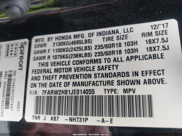 7FARW2H81JE014055 Honda l15be