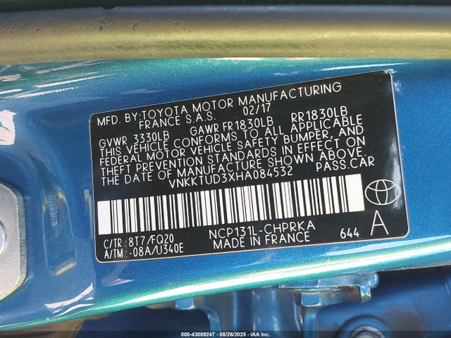 VNKKTUD3XHA084532 Toyota 1nz-fe