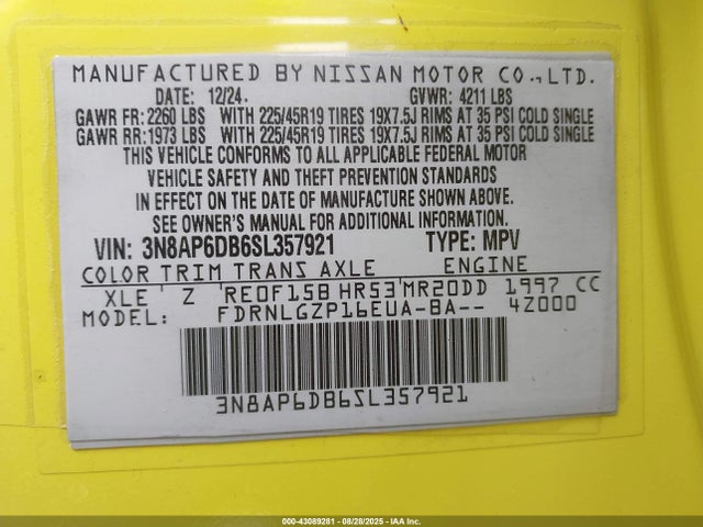 Nissan 2025 2025 3N8AP6DB6SL357921 Image 9
