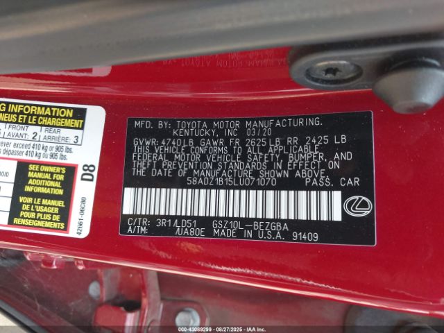 2020 LEXUS ES 350 58ADZ1B15LU071070 Photo 8