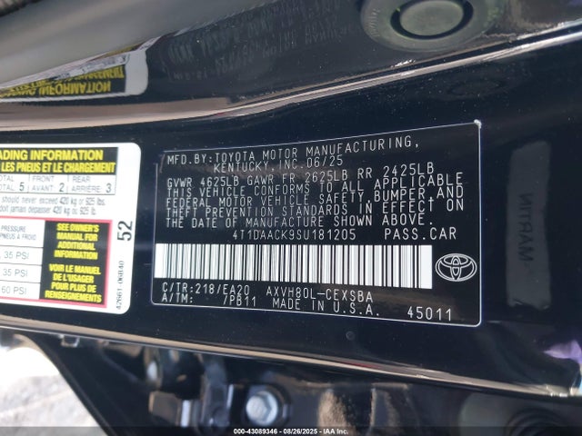 Toyota a25a-fxs 2025 4T1DAACK9SU181205 Image 9
