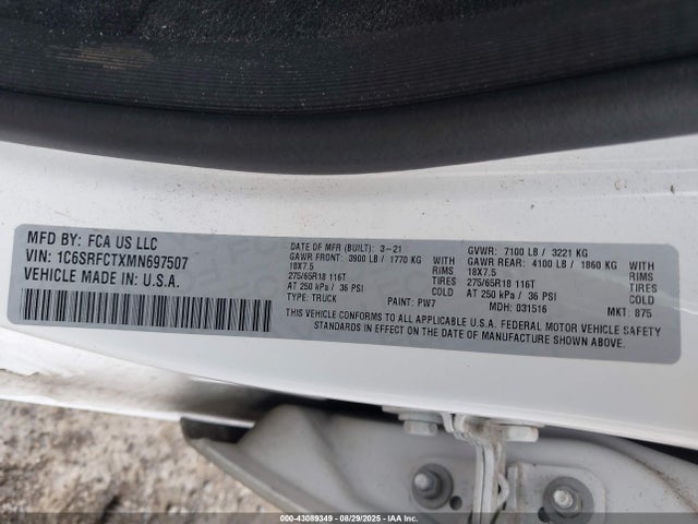 RAM 1500 2021 1C6SRFCTXMN697507 Image 4